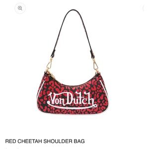 Von Dutch Red and Black Cheetah-Print Shoulder Bag